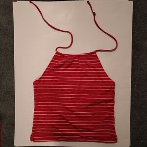 Y2K American Eagle Outfitters Red and White Striped Halter Top